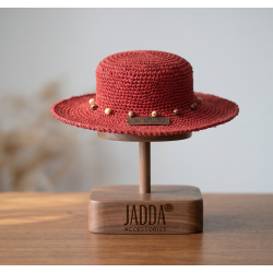 JADDA %100 El Yapımı Kağıt İp Hasır Şapka Kırmızı Fötr Şapka
