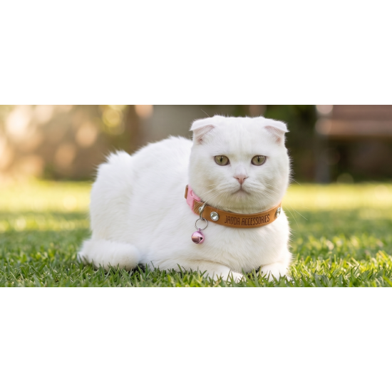 JADDA %100 El Yapımı Deri Kedi tasması Zilli Deri Kolay Açılan Klips Tokalı Pembe