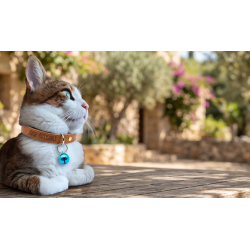 JADDA %100 El Yapımı Deri Kedi tasması Zilli Deri Kolay Açılan Klips Tokalı Mavi
