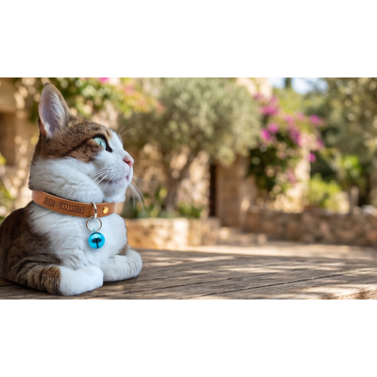 JADDA %100 El Yapımı Deri Kedi tasması Zilli Deri Kolay Açılan Klips Tokalı Mavi