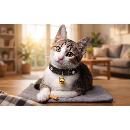 JADDA %100 El Yapımı Deri Kedi tasması Zilli Deri Kolay Açılan Klips Tokalı Sarı