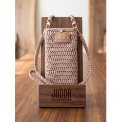 JADDA %100 El Yapımı Telefon Çantası Örgü Açık Kahve Gri Sim