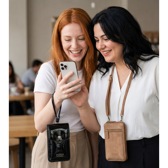 JADDA %100 El Yapımı Telefon Çantası Gerçek Deri